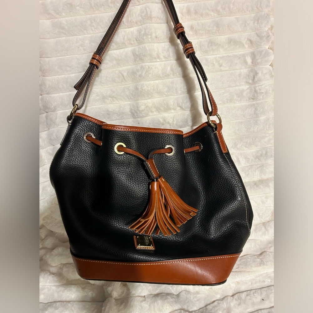 DOONEY & BOURKE Wexford Large Leather Tasha Shoulder Bag with Tassel Trim
